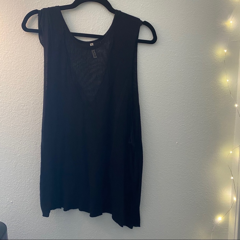 Black tank top with mesh cutout